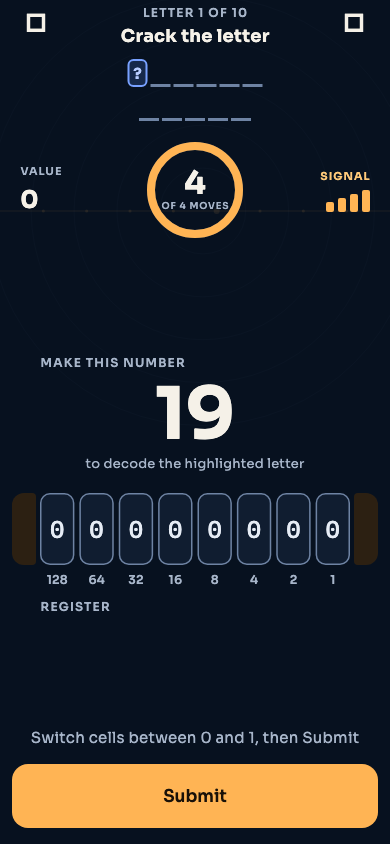 Eight-bit gameplay register